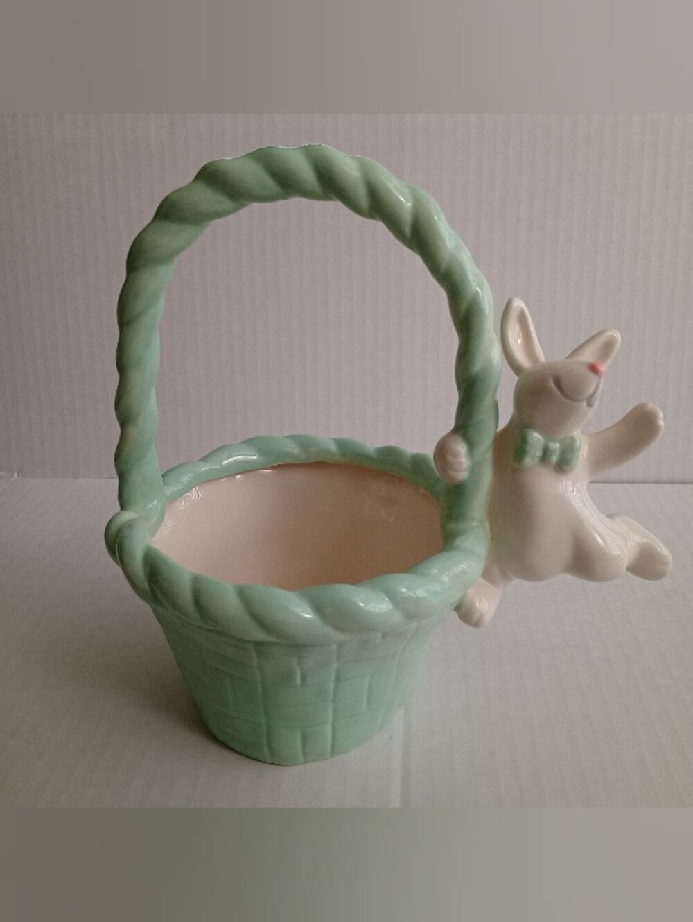 Teleflora Gift Ceramic Whimsical Bunny Basket Planter Candy Dish Spring Easter